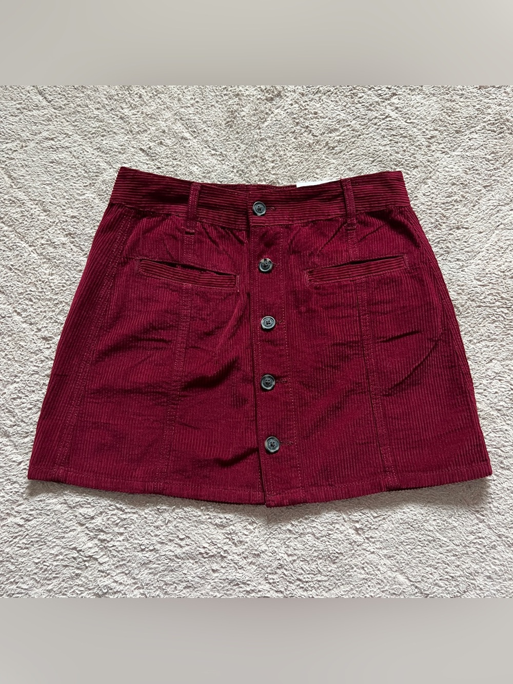 American Eagle Outfitters Burgundy Corduroy Button-Front Mini Skirt